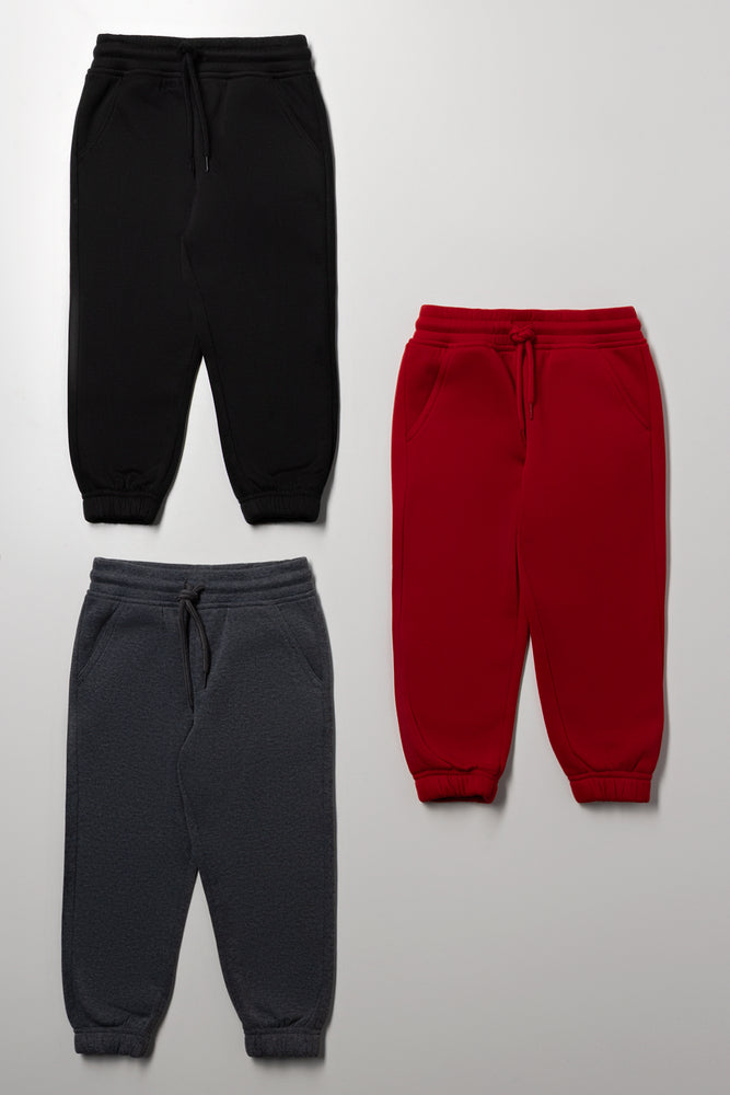 3 Pack Trackpants Black, Red And Dark Grey