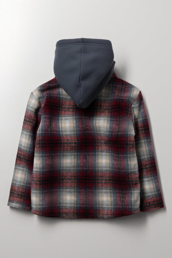 Check Melton Hooded Shacket Burgundy (2)