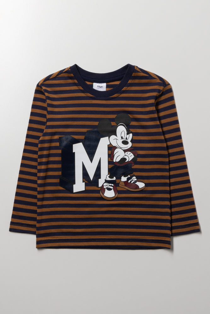 Stripe Mickey Mouse Long Sleeve T-Shirt Natural