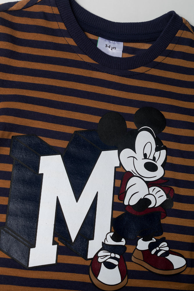 Stripe Mickey Mouse Long Sleeve T-Shirt Natural