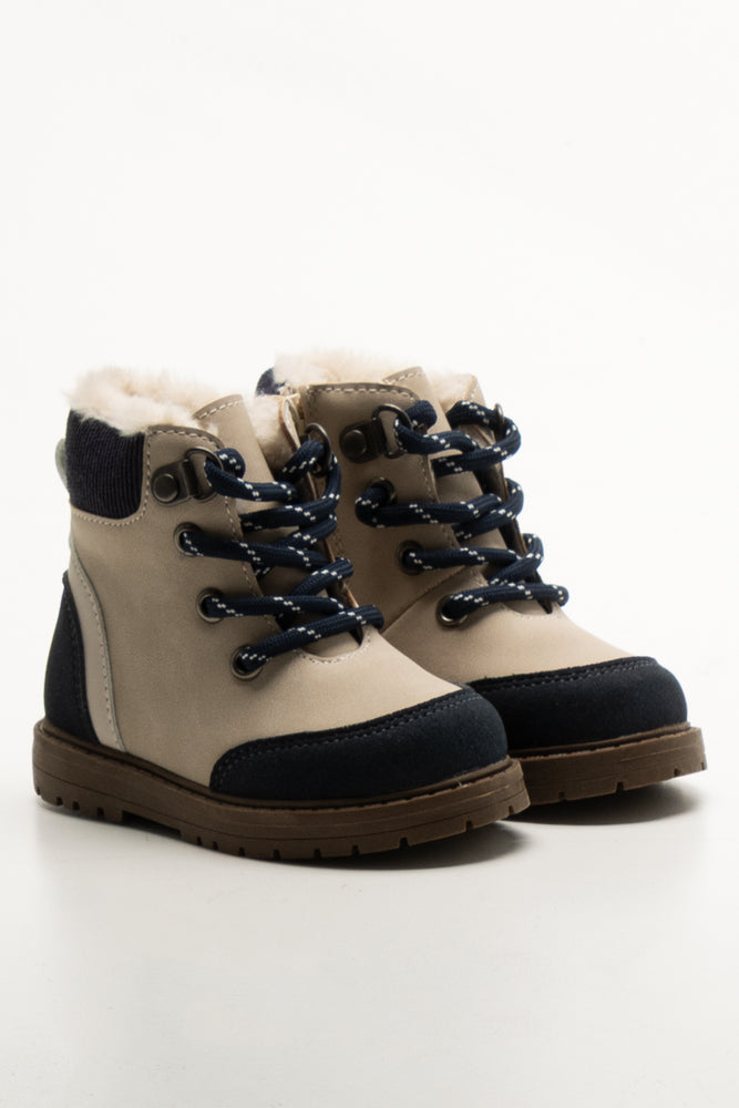 Collar Lace Up Boots Natural