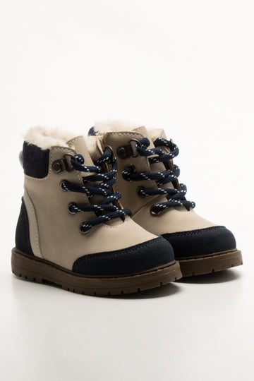 Collar Lace Up Boots Natural