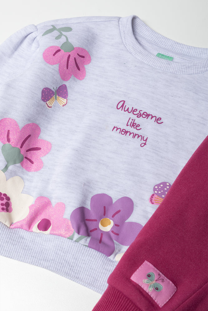 Floral Crew Neck Tracksuit Pink (1)