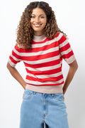 Stripe Turtleneck Ballerina Sleeve Jersey Natural And Red