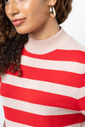Stripe Turtleneck Ballerina Sleeve Jersey Natural And Red (3)