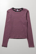 Stripe Rib Long Sleeve T-Shirt Burgundy