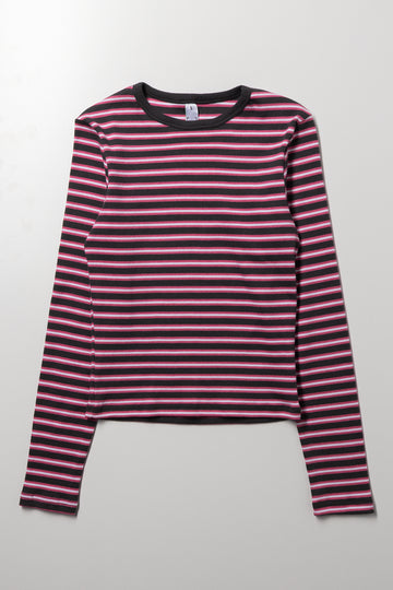 Stripe Rib Long Sleeve T-Shirt Burgundy