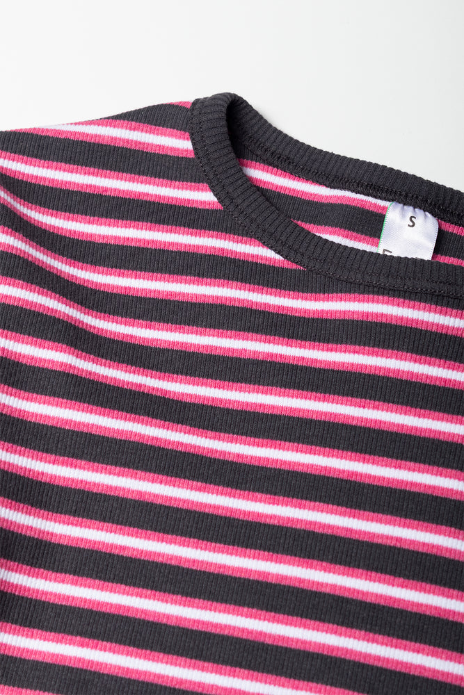 Stripe Rib Long Sleeve T-Shirt Burgundy (1)