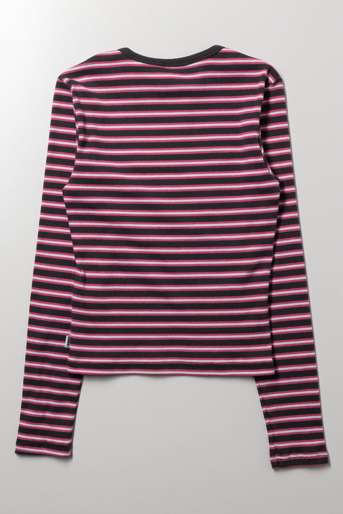 Stripe Rib Long Sleeve T-Shirt Burgundy (2)