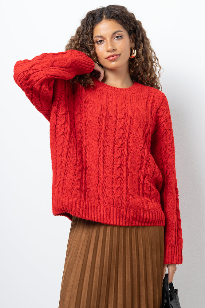 Cable Crew Neck Jersey Red