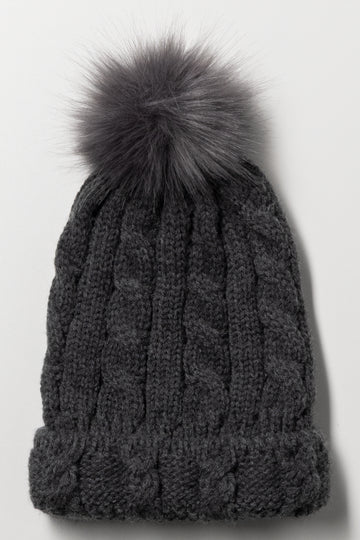 Fur Pom Pom Chunky Beanie Dark Grey | Hats & Headwear | Ackermans