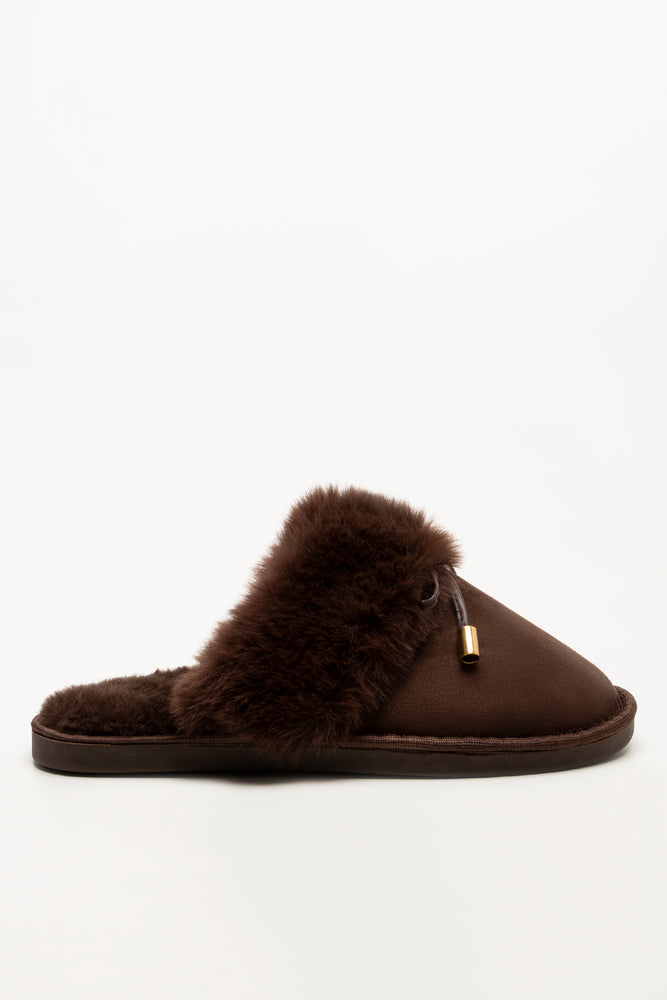 Bow Fur Slippers Brown (1)