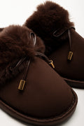 Bow Fur Slippers Brown (2)