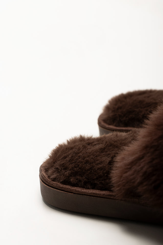 Bow Fur Slippers Brown (3)