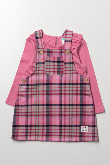 Curdoroy Pinafore Set Pink