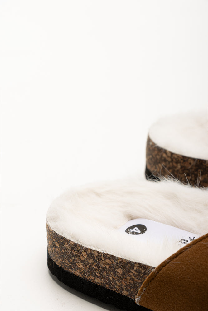 Fur Lined Double Buckle Sandals Tan (3)