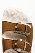 Fur Lined Double Buckle Sandals Tan (4)