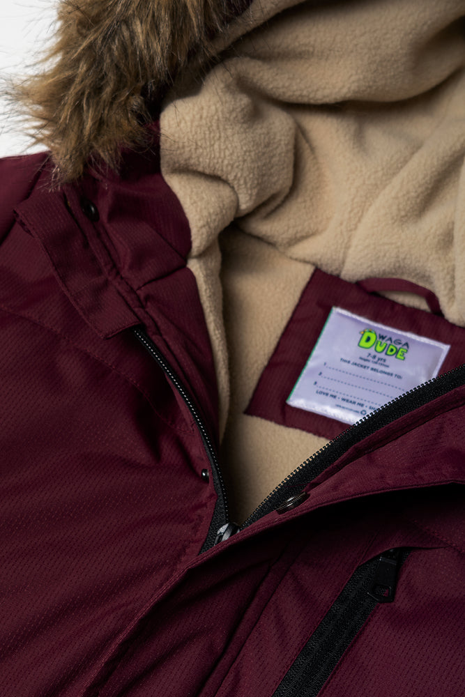 Hooded Textured Parka Jacket Burgundy (1)