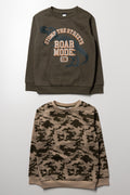 2 Pack Camo Crew Neck Tracktops Natural And Dark Green