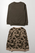 2 Pack Camo Crew Neck Tracktops Natural And Dark Green (2)