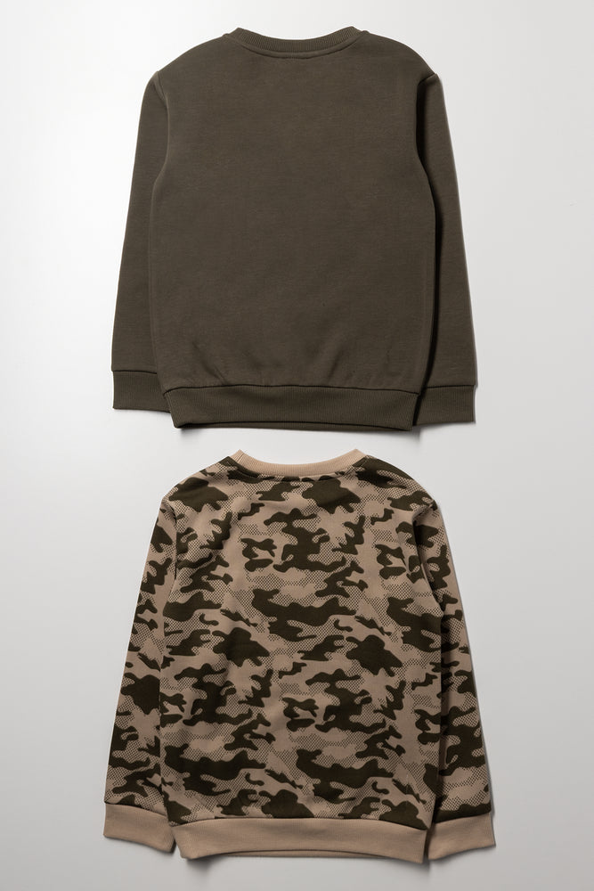 2 Pack Camo Crew Neck Tracktops Natural And Dark Green (2)