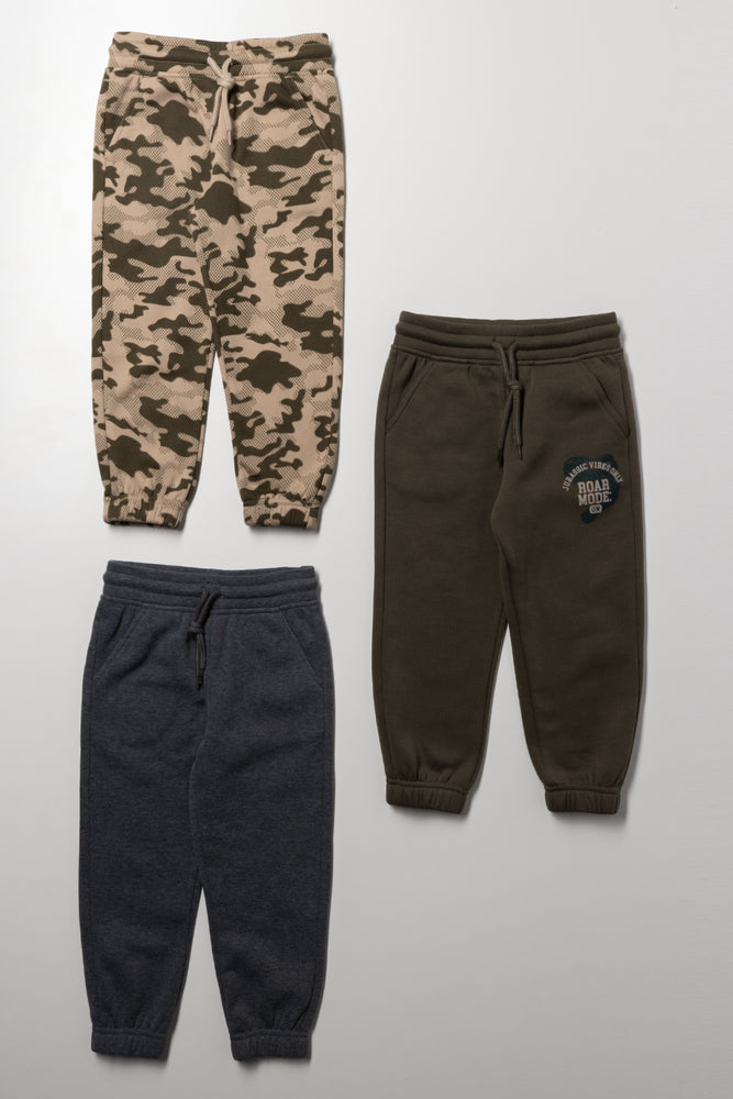 3 Pack Camo Trackpants Natural, Dark Grey And D | Bottoms