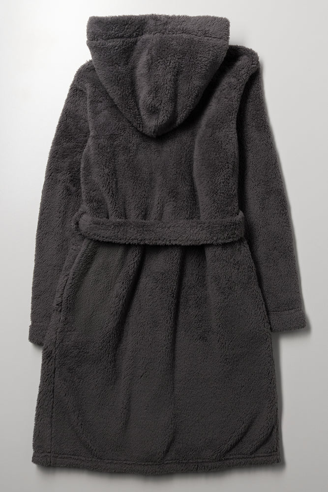 Shaggy Fleece Gown Dark Grey (2)