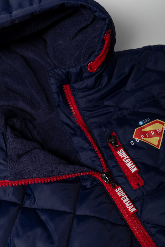 Superman Quilted Puffer Parka Jacket Navy