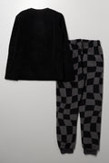 Skater Long Sleeve Fleece Pyjamas Black (2)