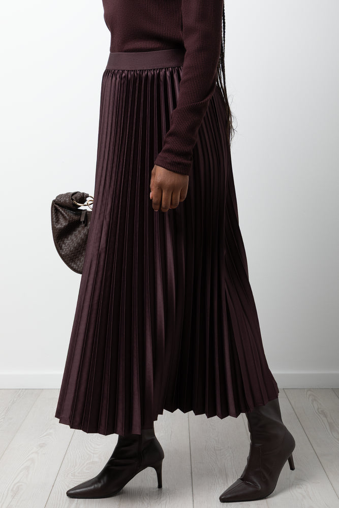 Satin Pleated Maxi Skirt Chocolate (1)