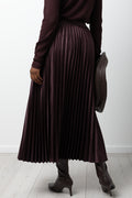 Satin Pleated Maxi Skirt Chocolate (2)