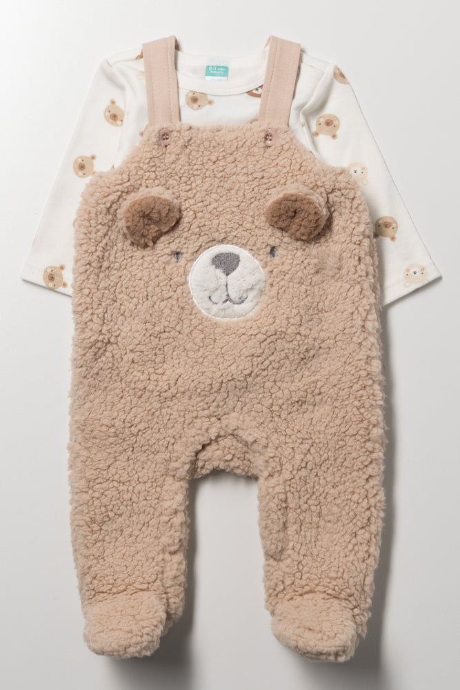Bear Dungaree Set Natural