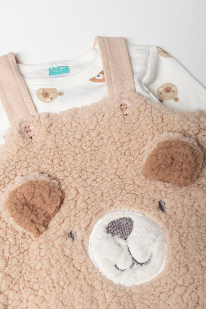 Bear Dungaree Set Natural
