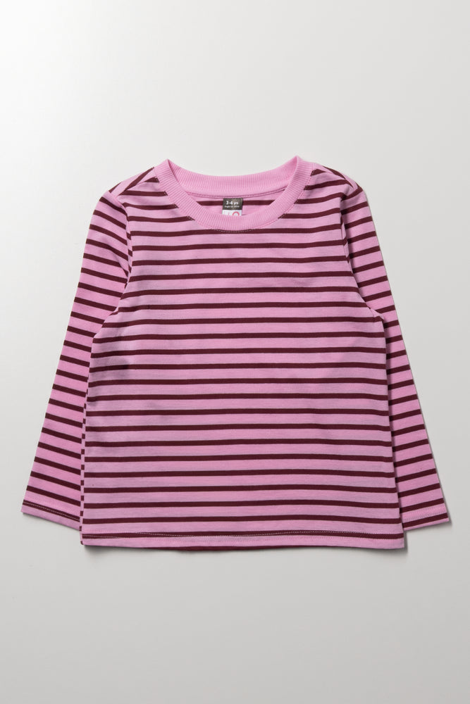 Stripe Long Sleeve T-Shirt Pink And Burgundy