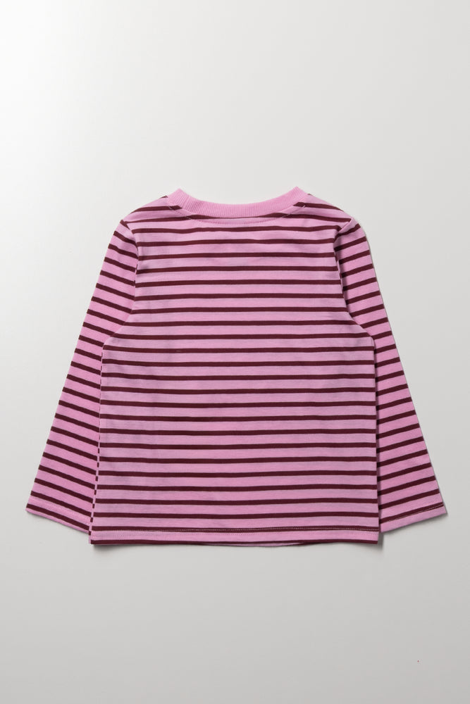 Stripe Long Sleeve T-Shirt Pink And Burgundy (2)