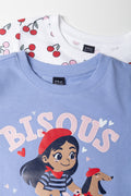 2 Pack Bicycle Girl Long Sleeve T-Shirts Light Blue And White (1)