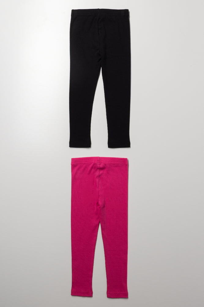 2 Pack Rib Leggings Pink And Black (2)