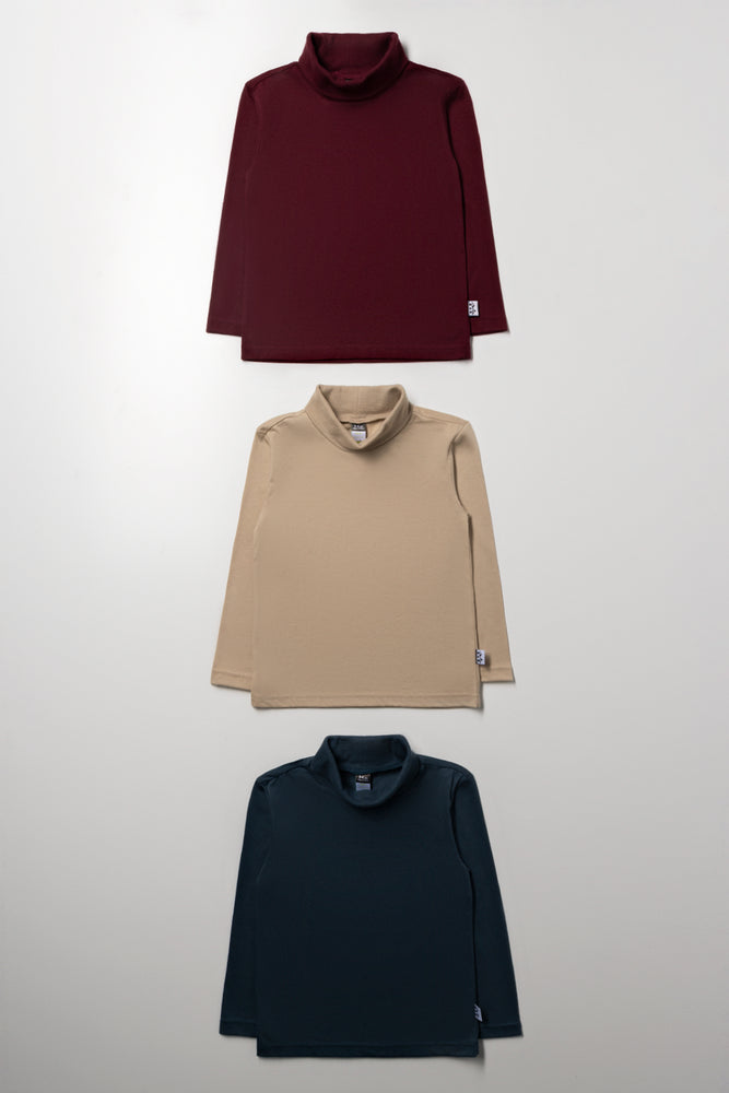 3 Pack Polonecks Burgundy, Stone & Blue