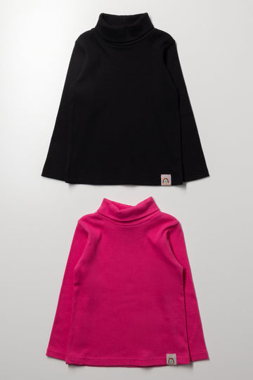 2 Pack Rib Polonecks Pink And Black