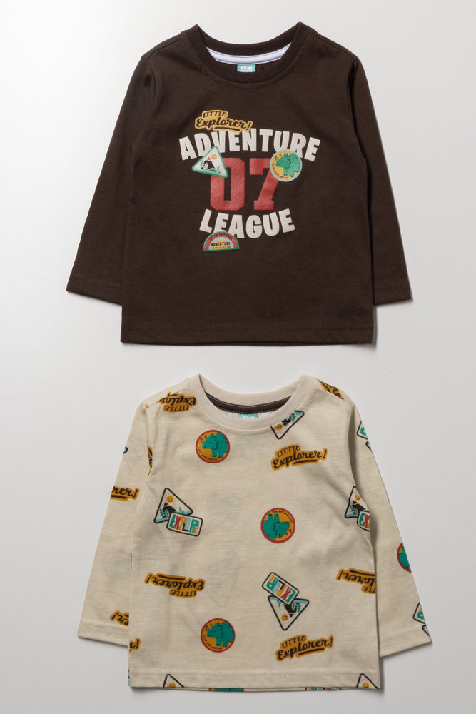 2 Pack Adventure Long Sleeve T-Shirts Brown