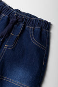 Elasticated Cargo Barrel Leg Denim Jeans Blue (1)