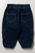 Elasticated Cargo Barrel Leg Denim Jeans Blue (2)