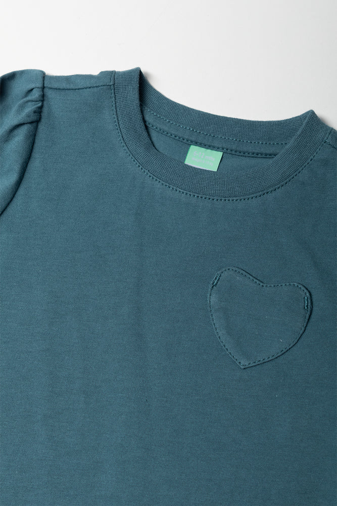 Heart Pocket Long Sleeve T-Shirt Teal (1)