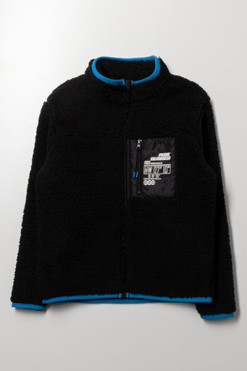 Fur Long Sleeve Jacket Black