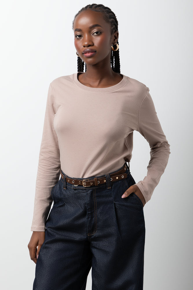 Long Sleeve Crew Neck T-Shirt Natural | Tops & T-Shirts | Ackermans
