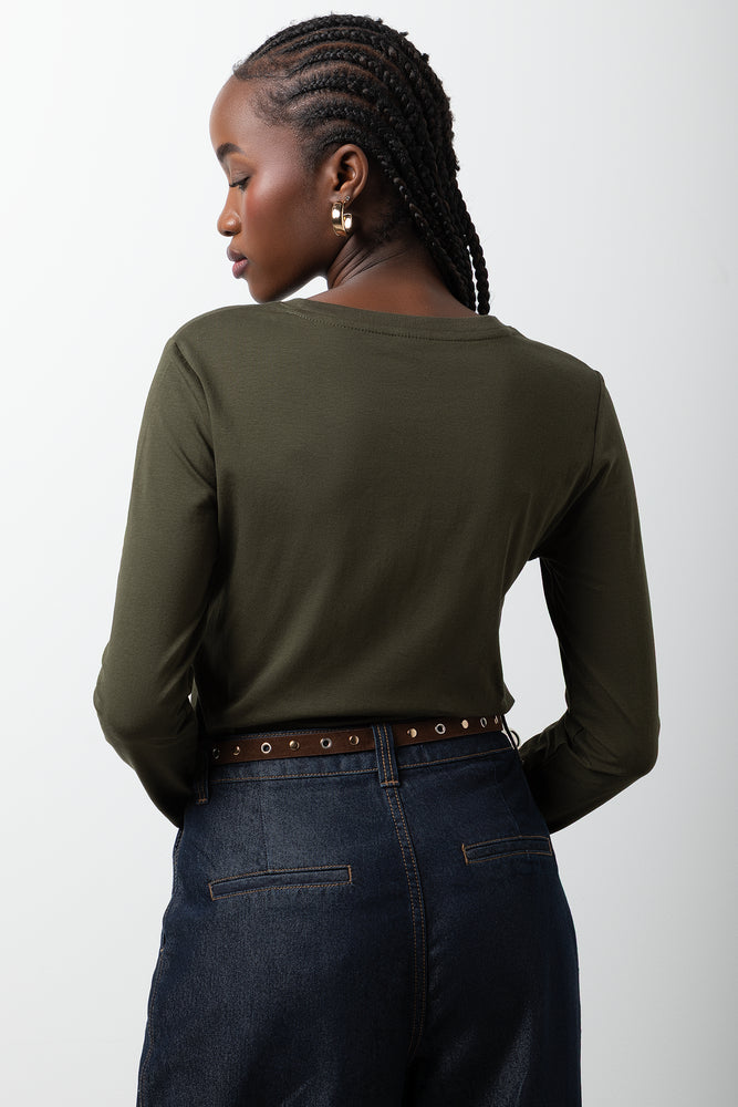 Long Sleeve Crew Neck T-Shirt Green (2)