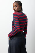 Stripe Long Sleeve Crew Neck T-Shirt Navy And Red (2)