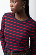 Stripe Long Sleeve Crew Neck T-Shirt Navy And Red (3)