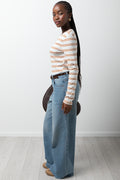 Stripe Long Sleeve T-Shirt White And Natural (1)