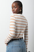 Stripe Long Sleeve T-Shirt White And Natural (2)